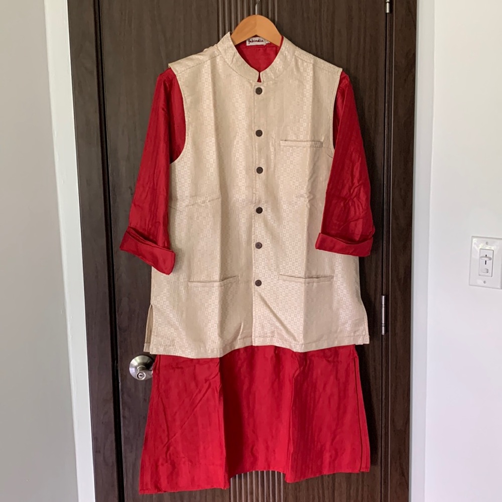 Three Piece Men Kurta Pajama and Nehru Coat